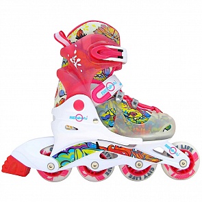 Роликовые коньки PW-116AF Коробейники, пластиковая рама, розовые, размер 30-33 (RT, 5629rt)